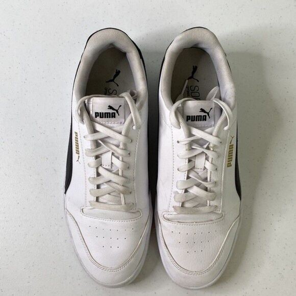 Puma White Black Shuffle Casual Sneaker Shoes Gold Logo Lace Up Classic Leather main image 5